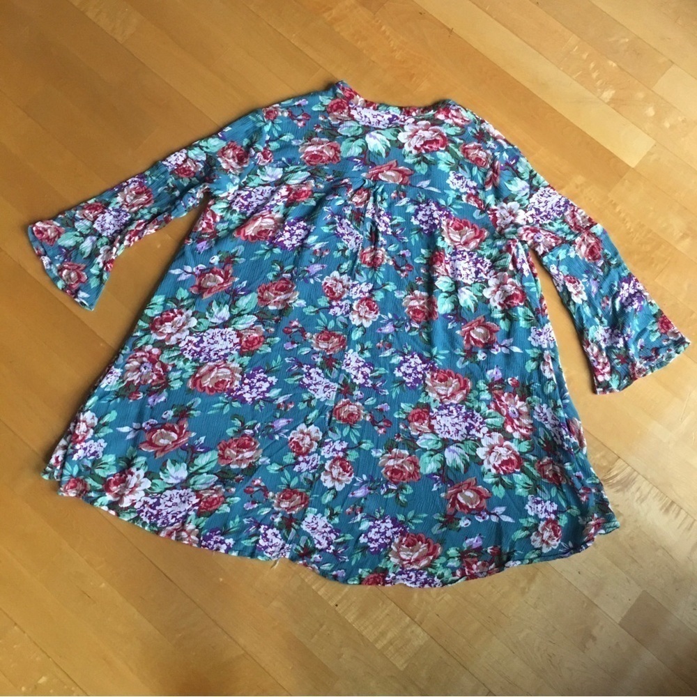Umgee Teal Pink Floral Dress Tunic Size S - Picture 5 of 17